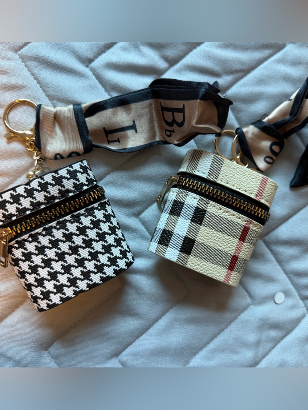 2 -Plaid and Houndstooth AirPod / Accessory Pouches with Twilly Strap